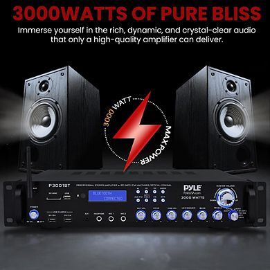 Pyle Bluetooth Home Theater Hybrid Amplifier, 3000W, MP3/USB/SD/FM, Rack Mount