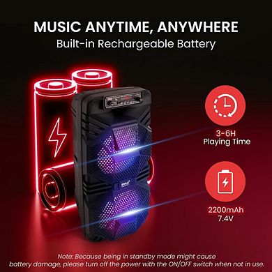 Pyle Bluetooth PA Speaker System - Dual 8” Subwoofer 1” Tweeter, Microphone In, Radio