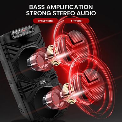 Pyle Bluetooth PA Speaker System - Dual 8” Subwoofer 1” Tweeter, Microphone In, Radio