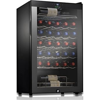 NutriChef PKCWC340 34-Bottle Wine Fridge, Single Zone, 93.5L Capacity, Black