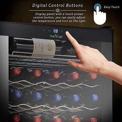 NutriChef PKCWC340 34-Bottle Wine Fridge, Single Zone, 93.5L Capacity, Black