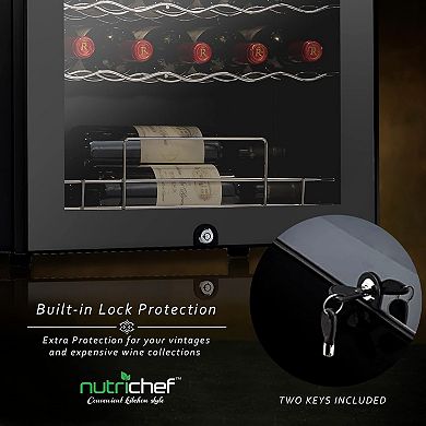 NutriChef PKCWC340 34-Bottle Wine Fridge, Single Zone, 93.5L Capacity, Black