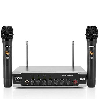 Pyle Portable UHF Wireless Mic System, Dual Bluetooth, 2 Handheld Mics, Receiver, Karaoke