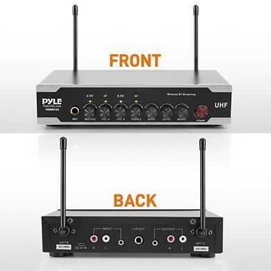 Pyle Portable UHF Wireless Mic System, Dual Bluetooth, 2 Handheld Mics, Receiver, Karaoke