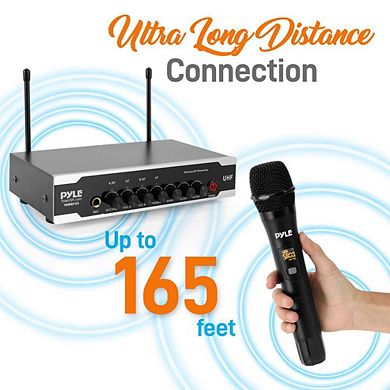 Pyle Portable UHF Wireless Mic System, Dual Bluetooth, 2 Handheld Mics, Receiver, Karaoke