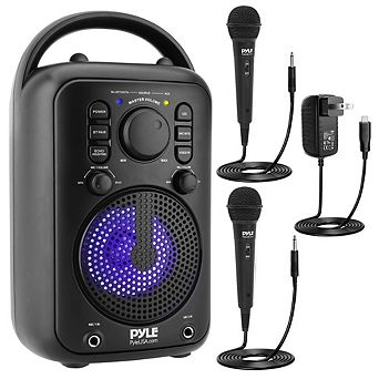 Pyle 4" Portable Wireless Bluetooth Streaming Speaker with Wired Microphones