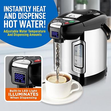 NutriChef Digital Hot Water Dispenser, 3L Instant Water Boiler with Auto Dispense & Safety Lock