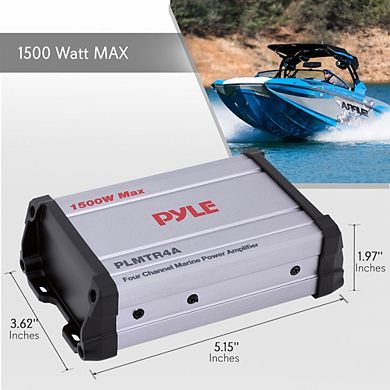 Pyle 4-Channel Water-Resistant Power Amplifier - Marine Grade 1500W Audio Amp - Black