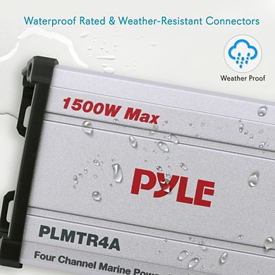 Pyle 4-Channel Water-Resistant Power Amplifier - Marine Grade 1500W Audio Amp - Black