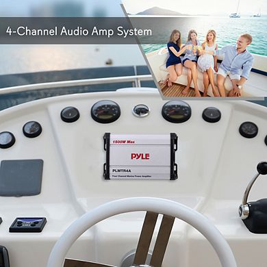 Pyle 4-Channel Water-Resistant Power Amplifier - Marine Grade 1500W Audio Amp - Black
