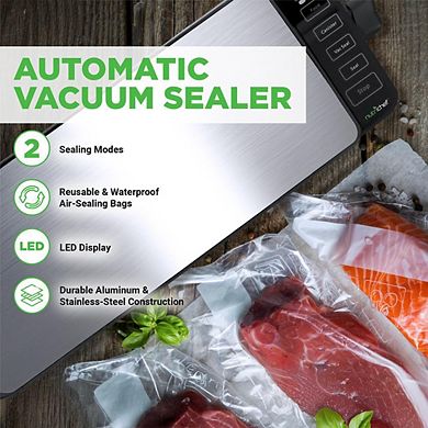NutriChef Digital Food Vacuum Sealer System - Automatic Air Sealing, Stainless Steel - PKVS35STS