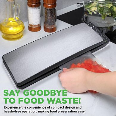 NutriChef Digital Food Vacuum Sealer System - Automatic Air Sealing, Stainless Steel - PKVS35STS