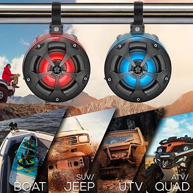 Pyle 2-Way Waterproof Off-Road Speakers, 4", 800W, Active Passive, Bluetooth, for ATV/Jeep