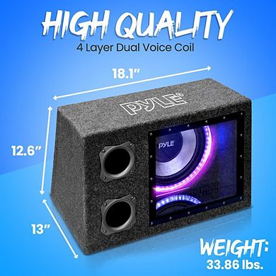 Pyle 12'' Subwoofer Box System - 600W Max - Rear Vented Design & LED Lights - PLBNPS12