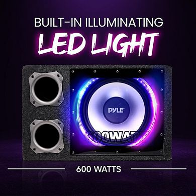 Pyle 12'' Subwoofer Box System - 600W Max - Rear Vented Design & LED Lights - PLBNPS12