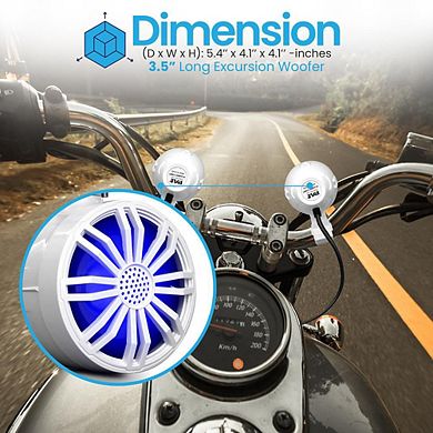 Pyle Bluetooth Waterproof Off-Road Speakers, 3.5", 40W, RGB Light, for Motorcycle/ATV, White
