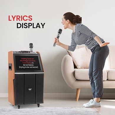 Pyle 60W Portable Karaoke Machine with 18.5" HD Screen and Dual Wireless Mics