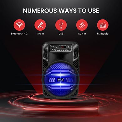 Pyle Portable Bluetooth PA Speaker System - 300W Bluetooth Speaker 8” Subwoofer, Microphone