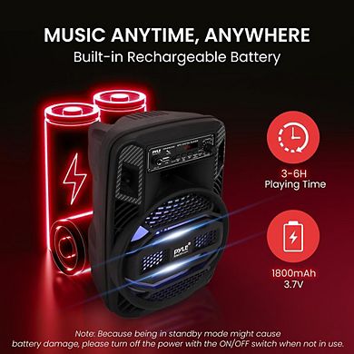 Pyle Portable Bluetooth PA Speaker System - 300W Bluetooth Speaker 8” Subwoofer, Microphone