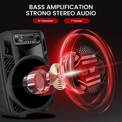 Pyle Portable Bluetooth PA Speaker System - 300W Bluetooth Speaker 8” Subwoofer, Microphone