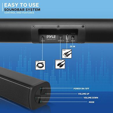 Pyle Home Theater Bluetooth Soundbar Speaker, 30W, Tabletop Design, Optical, USB, AUX