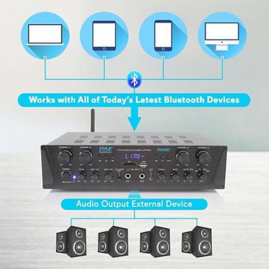 Pyle Bluetooth Home Audio Amplifier, 4-Channel, 500W, MP3/USB/SD/FM, AUX Input