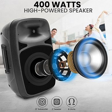 Pyle Wireless Sound Portable Bluetooth PA Speaker - 12" FM/AUX/MP3/USB/SD,Wheels,Microphone