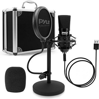 Pyle USB Podcast Microphone Kit - High-Resolution Mic with USB Cable, Pop Filter, Shock Mount