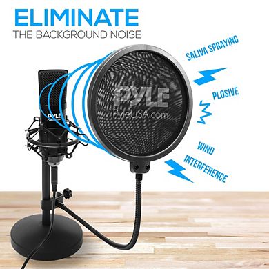 Pyle USB Podcast Microphone Kit - High-Resolution Mic with USB Cable, Pop Filter, Shock Mount