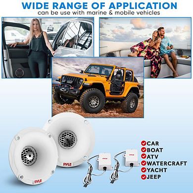 Pyle Marine 1" PEI Dome Tweeter Speaker System with Horn Diffuser - White - 120W - 2ct