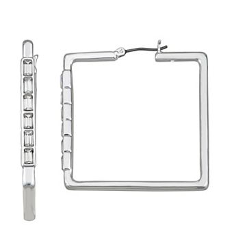 Nine West Silver Tone Square Hoop Click-It Earrings