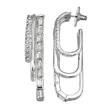 Nine West Silver Tone Triple Hoop Earrings