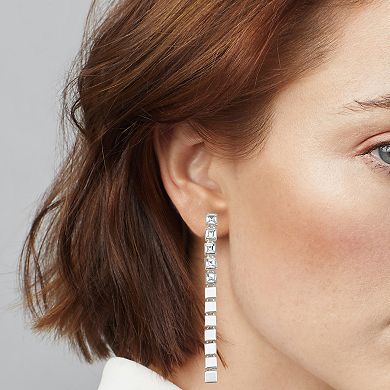 Nine West Silver Tone Linear Shaky Simulated Stone Drop Earrings