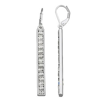 Nine West Silver Tone Linear Simulated Stone Leverback Earrings