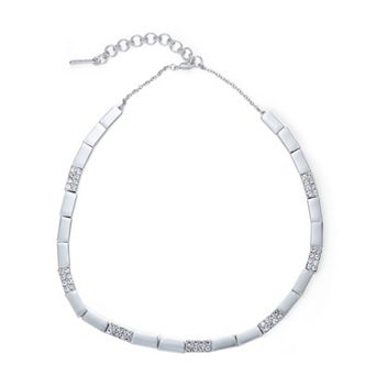 Nine West Silver Tone Crystal Accent Tile Collar Necklace