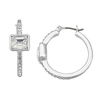 Nine West Silver Tone Stone Click-It Hoop Earrings