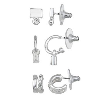 Nine West Silver Tone 3-Pair Earring Set