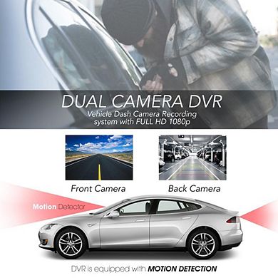 Pyle 1080p Dual Dash Cam & Backup Camera with Wide Angle View - PLDVRCAM74