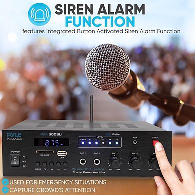 Pyle 300W Bluetooth Karaoke Amplifier, 2-Channel PA System, USB/SD, 2 Mic Inputs, Remote