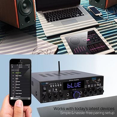 Pyle Bluetooth Stereo Amplifier Receiver, 200W, Optical/Phono/FM, USB/SD Support