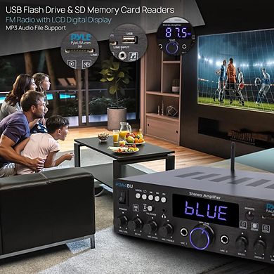 Pyle Bluetooth Stereo Amplifier Receiver, 200W, Optical/Phono/FM, USB/SD Support