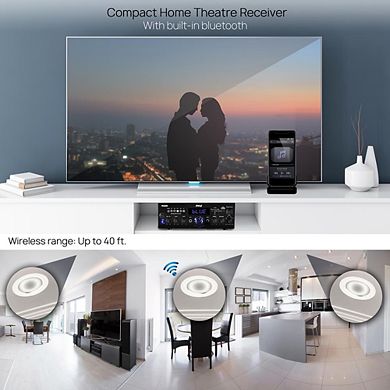 Pyle Bluetooth Stereo Amplifier Receiver, 200W, Optical/Phono/FM, USB/SD Support