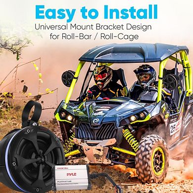 Pyle Waterproof Off-Road Speakers, 4" 800W, Marine Grade, RGB Lights, Remote, for ATV/Boat