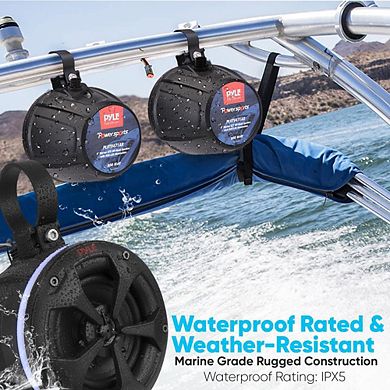 Pyle Waterproof Off-Road Speakers, 4" 800W, Marine Grade, RGB Lights, Remote, for ATV/Boat