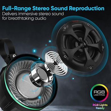 Pyle Waterproof Off-Road Speakers, 4" 800W, Marine Grade, RGB Lights, Remote, for ATV/Boat