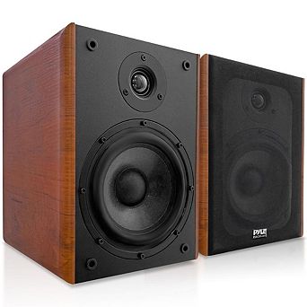 Pyle 6.5'' Home Theater Wooden Bookshelf Speakers - 1'' Silk Dome Tweeter and Aluminum Voice Coils