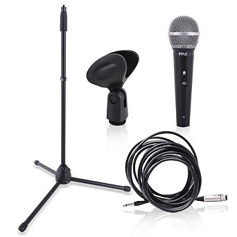 Pyle High-End Metal Microphone Kit - Dynamic Mic with Stand, Carrying Bag, and XLR Cable