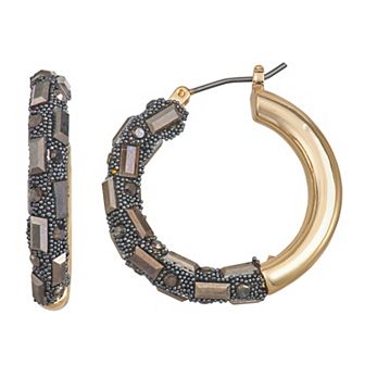 Nine West Crystal Click-It Hoop Earrings