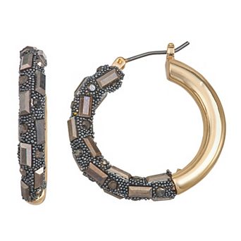Nine West Crystal Click-It Hoop Earrings
