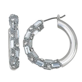 Nine West Crystal Click-It Hoop Earrings